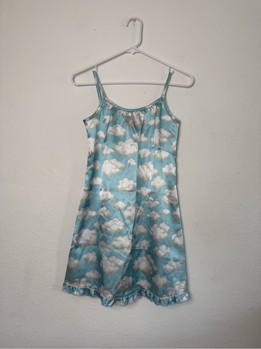 Nick & Nora Cloud Print Satin Pajama Dress - Light Blue Girls Size 8